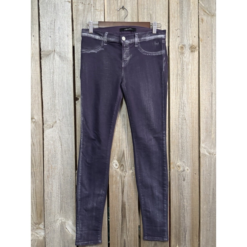 J Brand Purple Coated With Silver Metallic Skinny Jeans 28x29 Leather Look